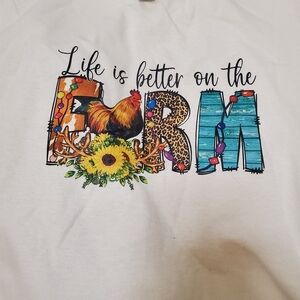 White Graphic Tee with Farm Design